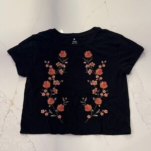 Hippie Laundry Black Tee with Floral Embroidery